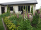 A lovely flowering perennial garden with tall Buxus columns adding a bit of formal structure